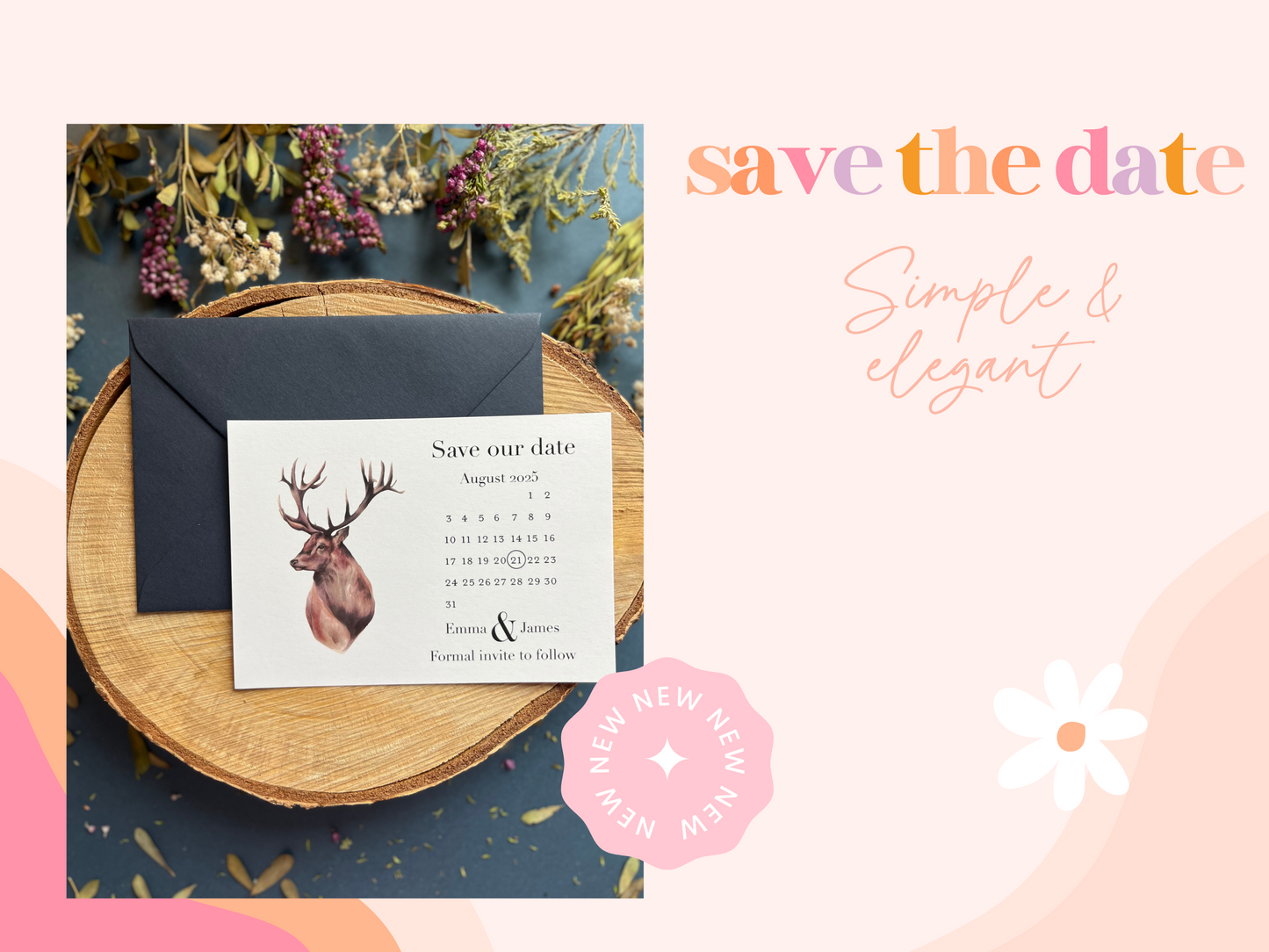 Save the date calendar with watercolour stag design, Rustic save the dates, Scottish wedding invitations