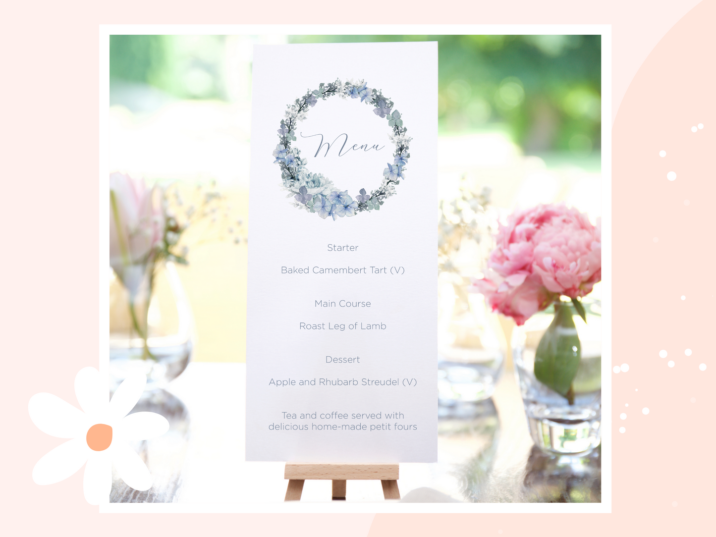 Wedding menu cards | Dusty blue wedding stationery | Menu cards for wedding table