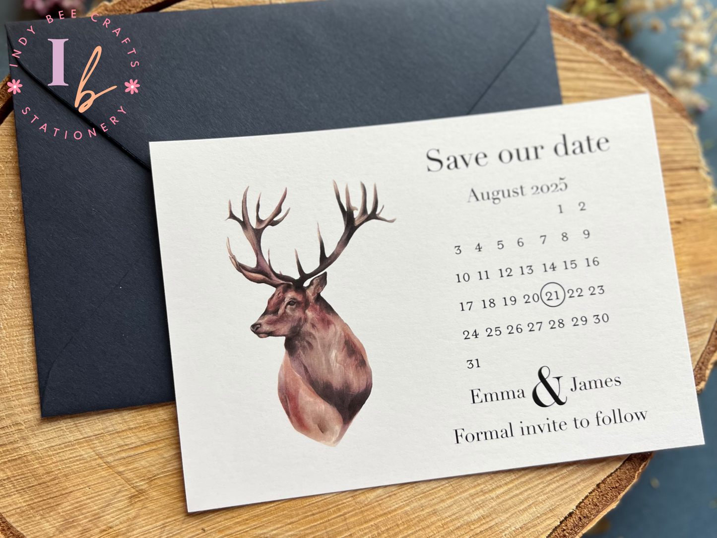 Save the date calendar with watercolour stag design, Rustic save the dates, Scottish wedding invitations