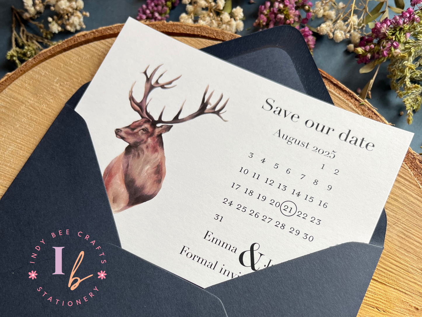Save the date calendar with watercolour stag design, Rustic save the dates, Scottish wedding invitations