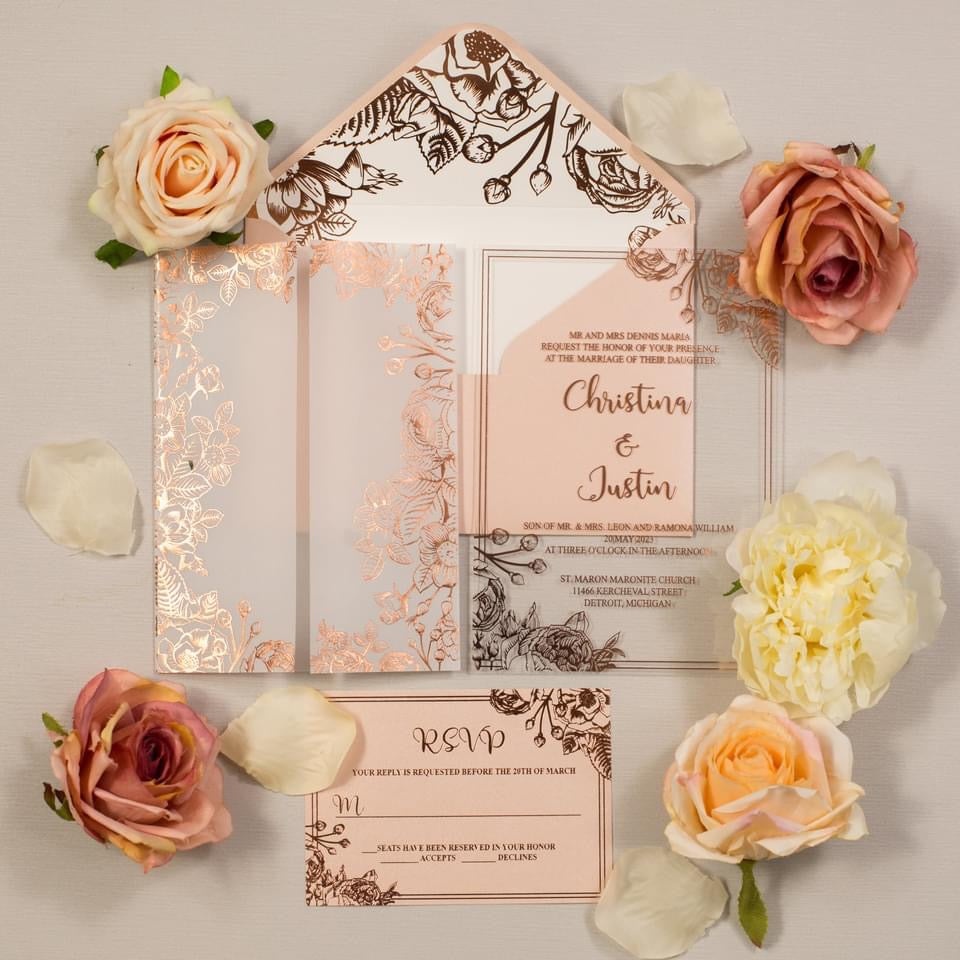 Unique Monogram Acrylic Wedding Invitations With Vellum Wraps