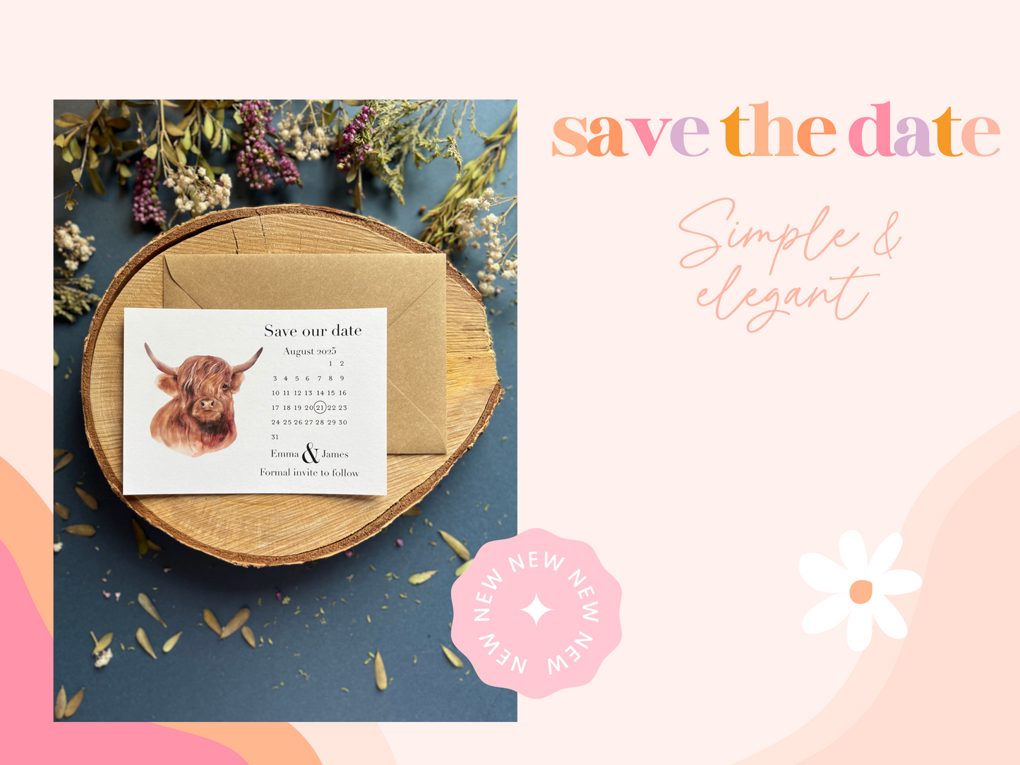 Highland Cow Save the Date Cards