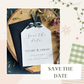 Save the date with tartan ribbon, luggage tag save the date