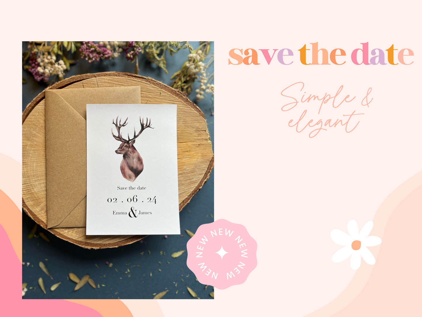 Rustic save the date with Stag design, Scottish themed wedding invitations