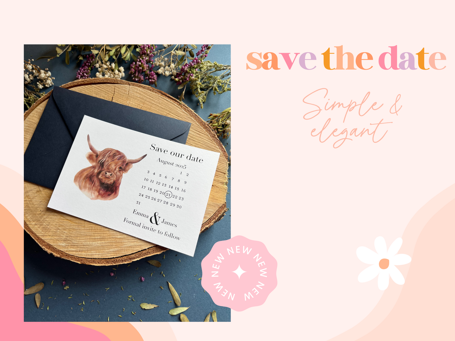 Highland Cow Save the Dates, Scottish Wedding Invitations