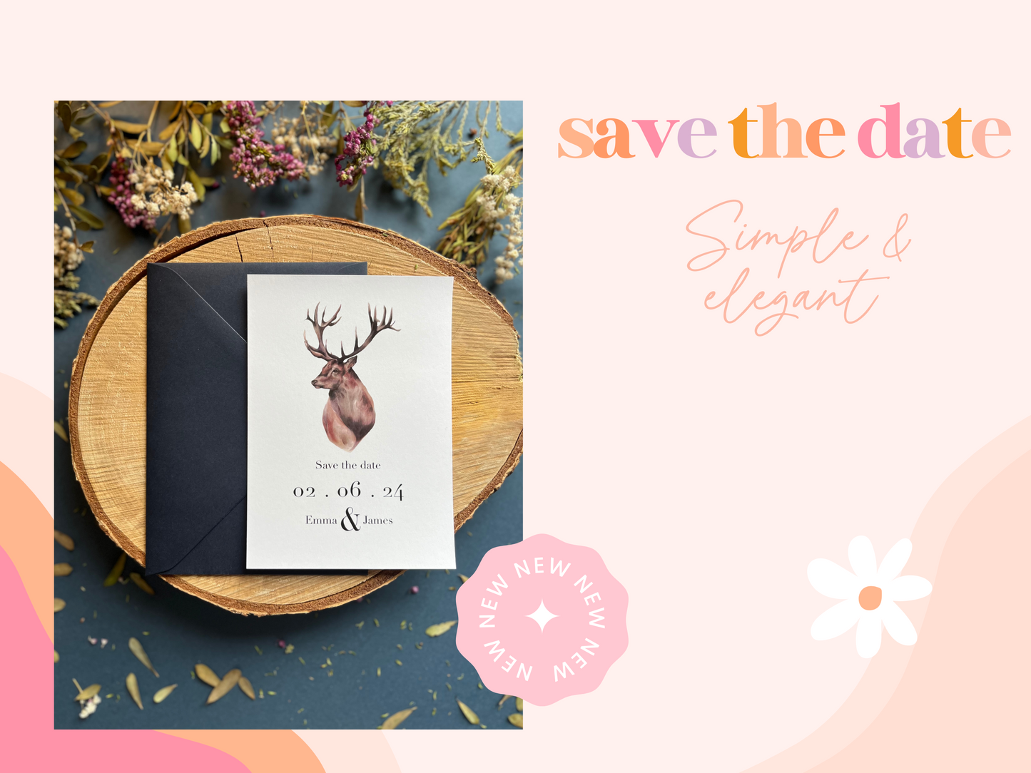 Scottish Stag Save the Date, Scottish Themed Wedding Invites, Rustic Wedding Stationery