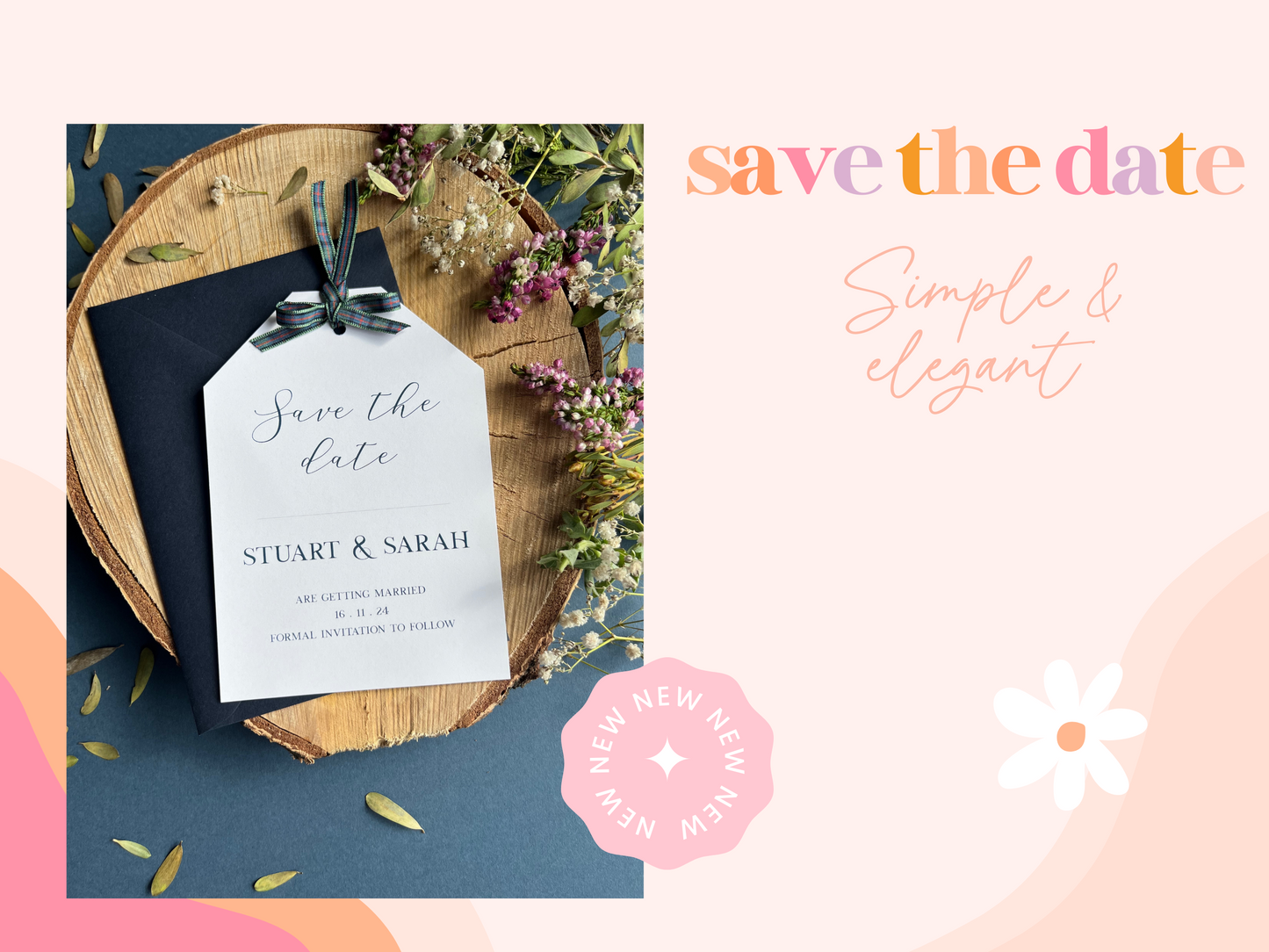 Save the date with tartan ribbon, luggage tag save the date