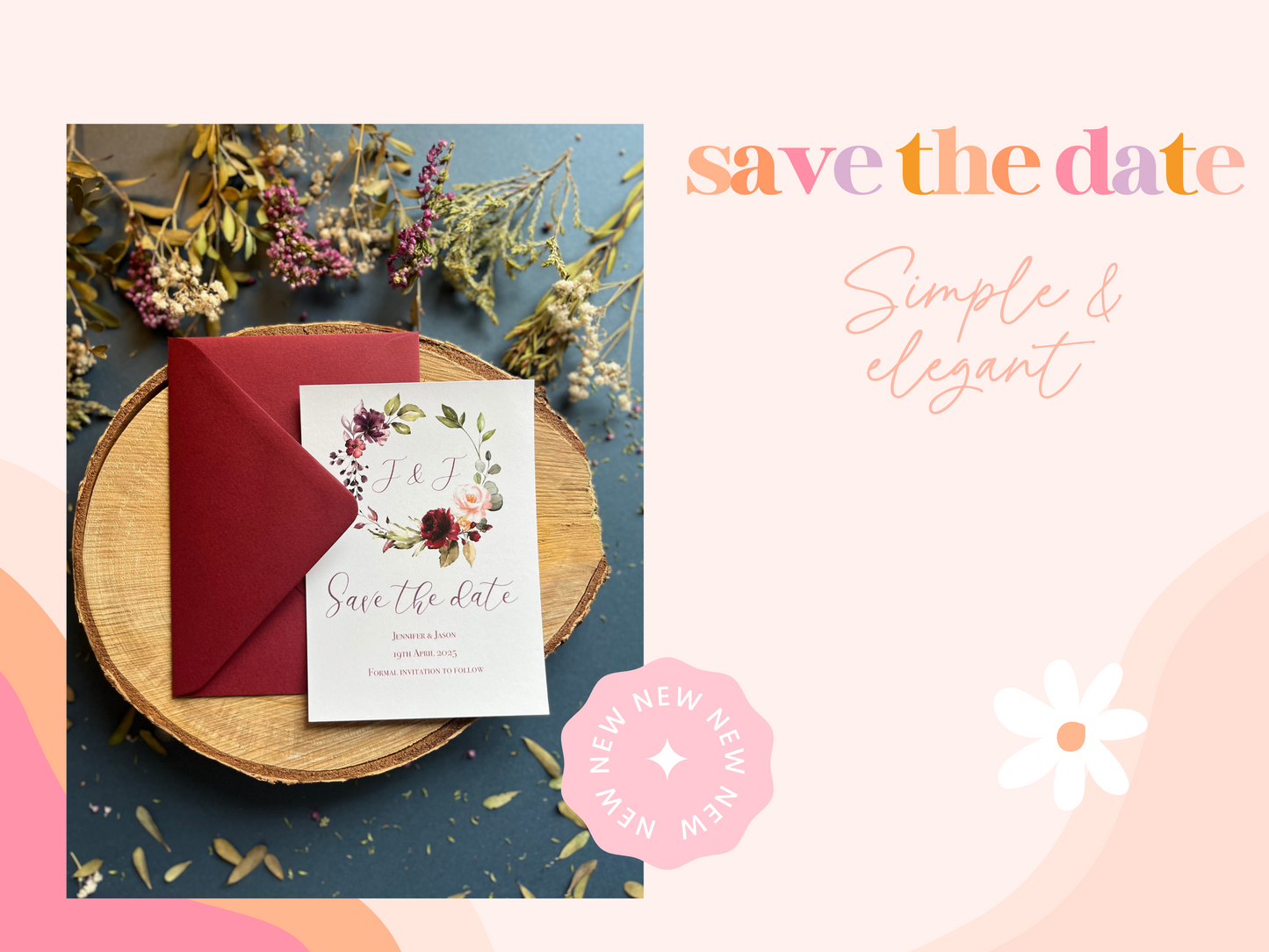 Floral Burgundy Wreath Save the Date Cards