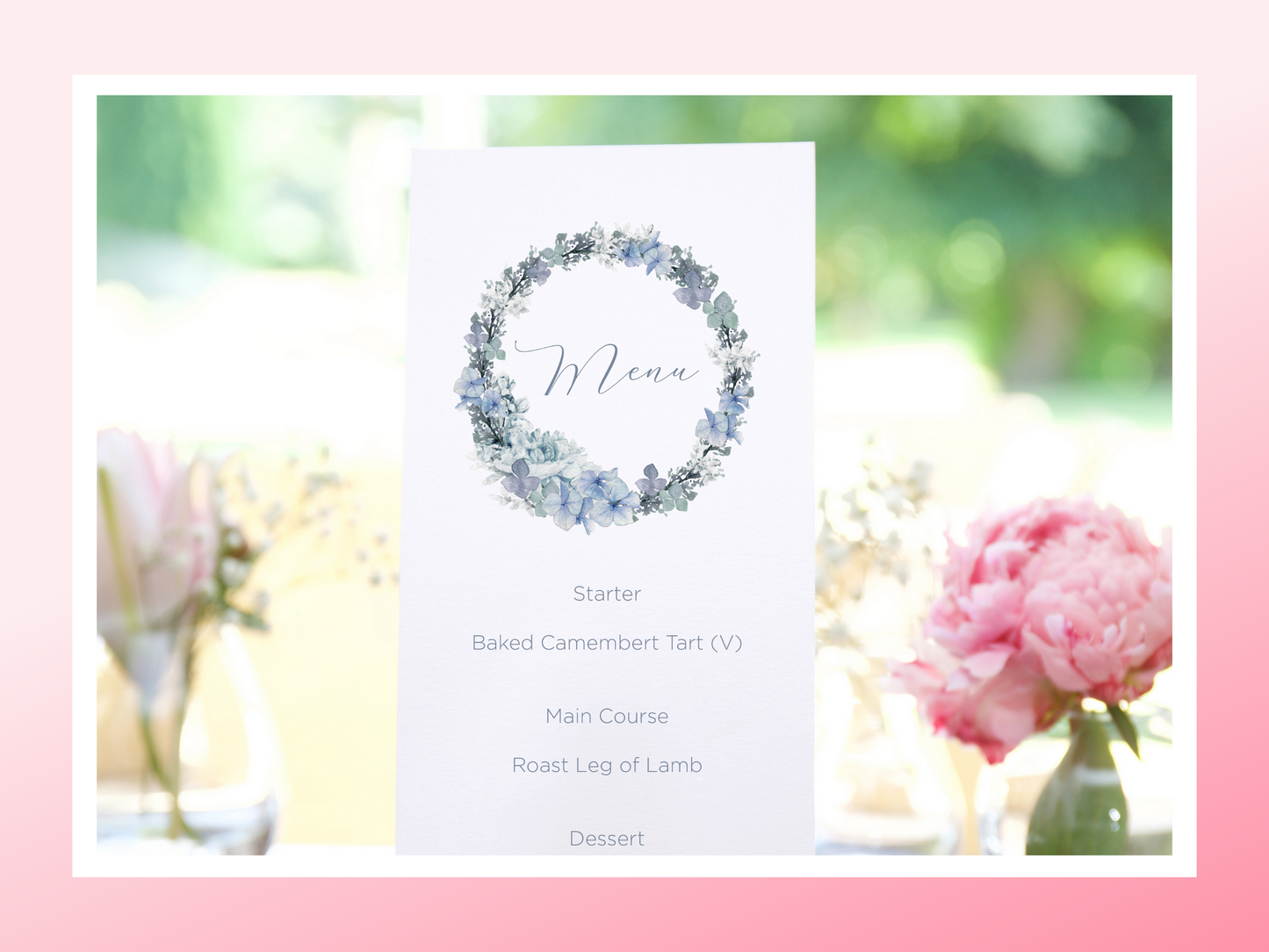 Wedding menu cards | Dusty blue wedding stationery | Menu cards for wedding table