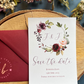 Heart Save the Date Card with Floral Design, Rustic Wedding Stationery