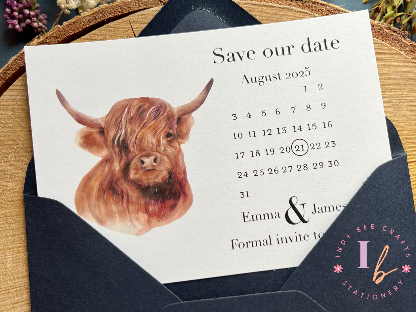 Highland Cow Save the Dates, Scottish Wedding Invitations