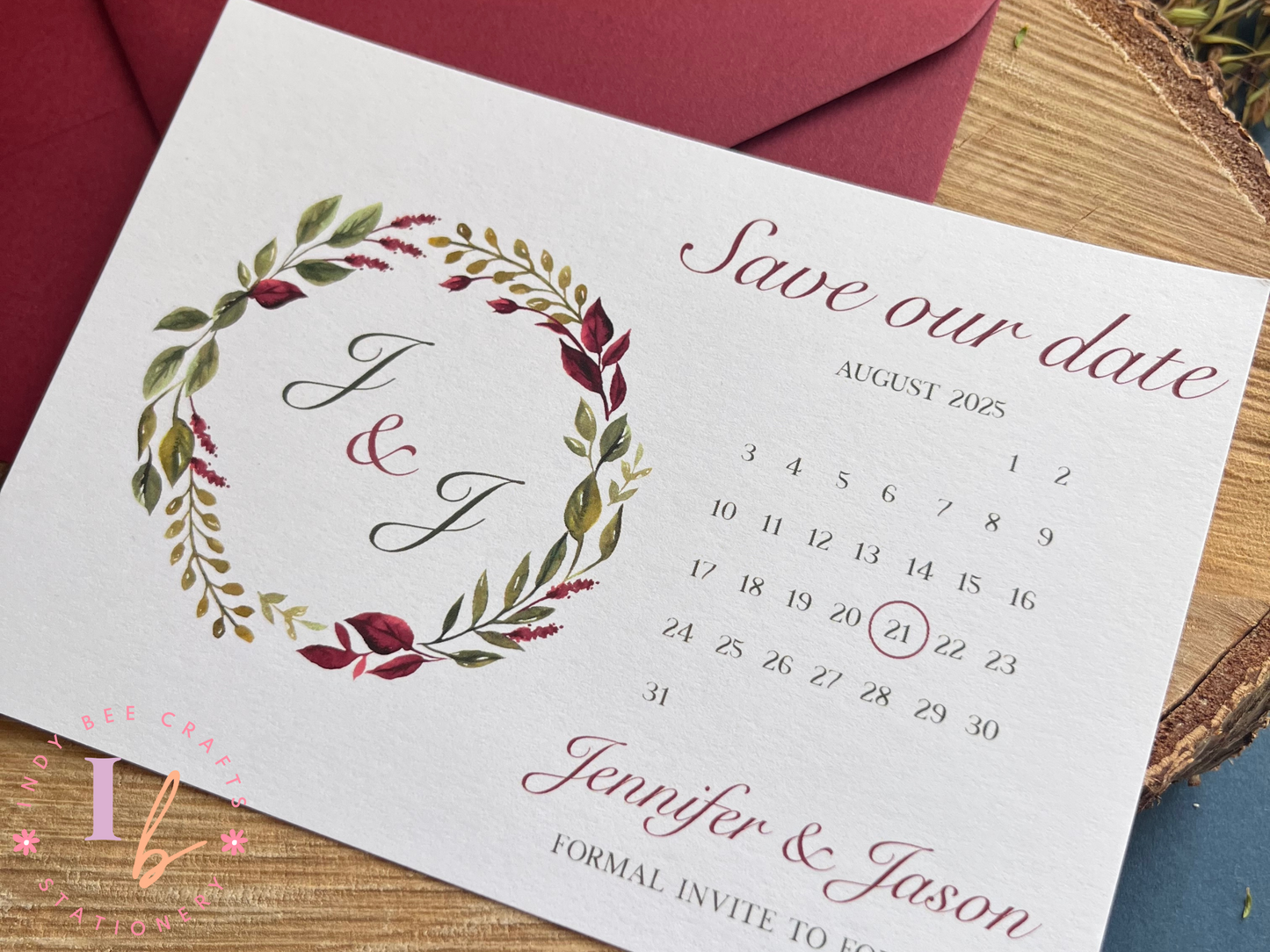 Burgundy Save the Date Cards, Rustic Wedding Invitations