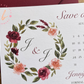 Burgundy Wreath Save the Date | Save our Date Wedding Invitations | Wedding Stationery | Calendar Save the Date