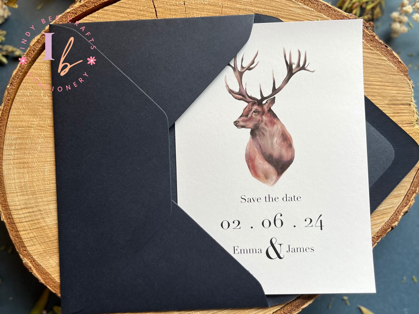 Scottish Stag Save the Date, Scottish Themed Wedding Invites, Rustic Wedding Stationery