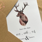 Rustic save the date with Stag design, Scottish themed wedding invitations