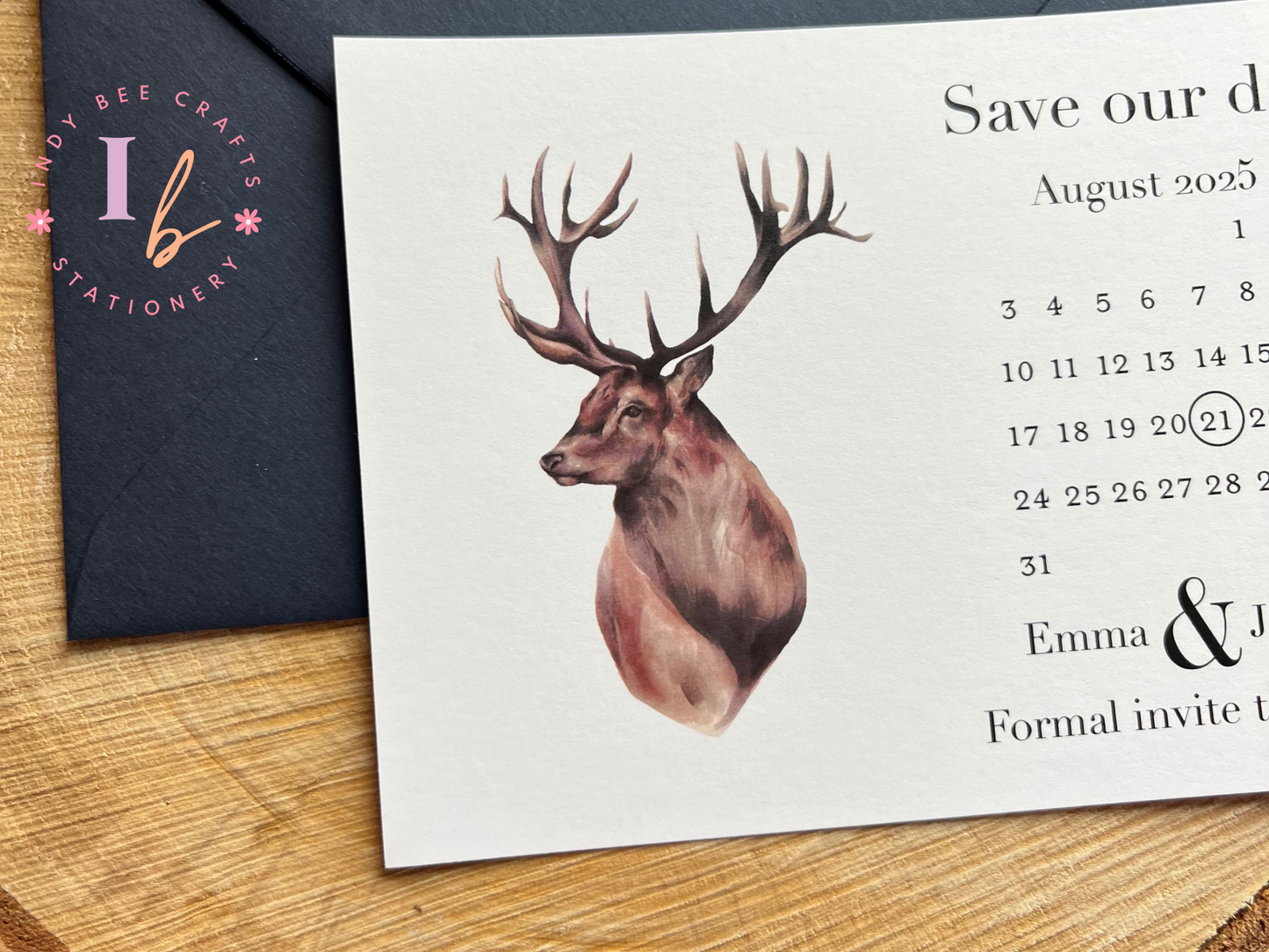 Save the date calendar with watercolour stag design, Rustic save the dates, Scottish wedding invitations