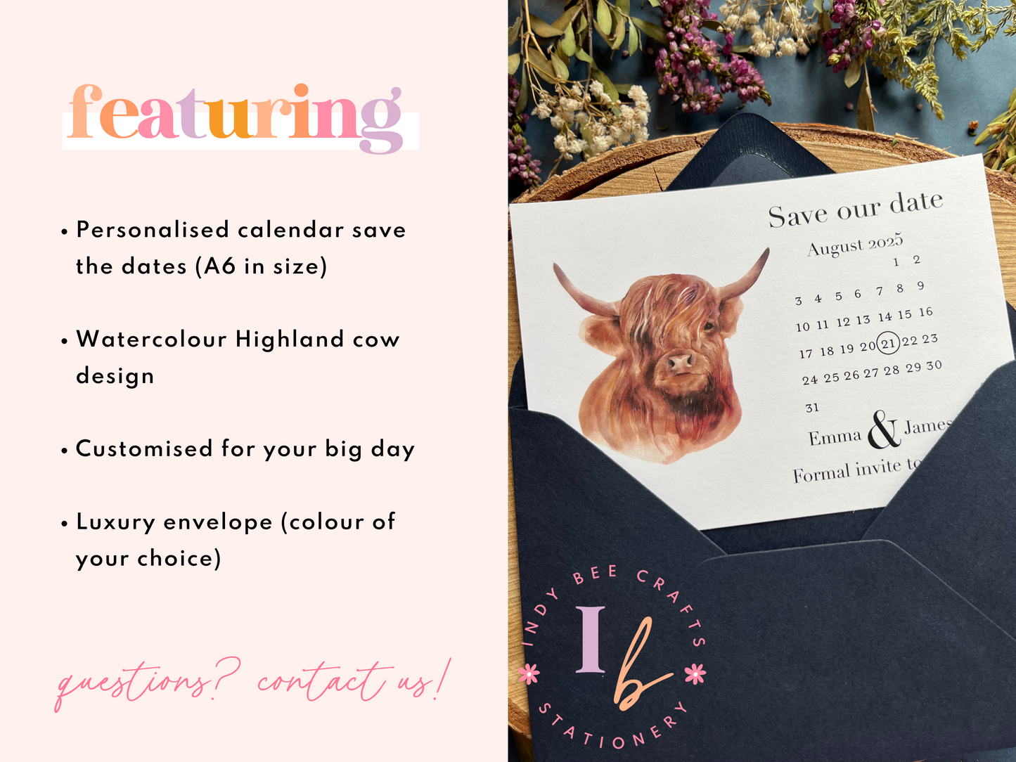 Highland Cow Save the Dates, Scottish Wedding Invitations