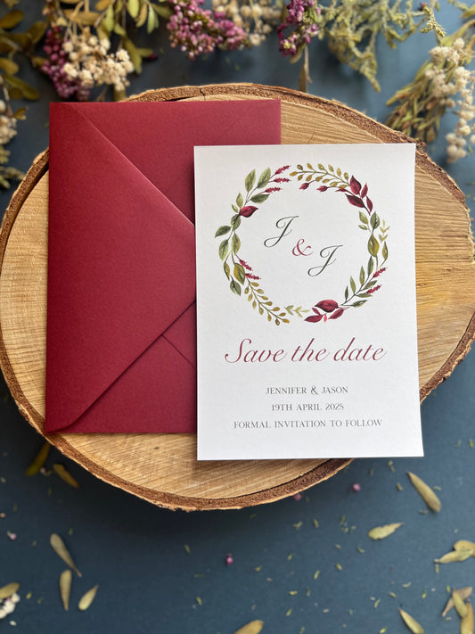 Burgundy Wedding Save the Date Cards
