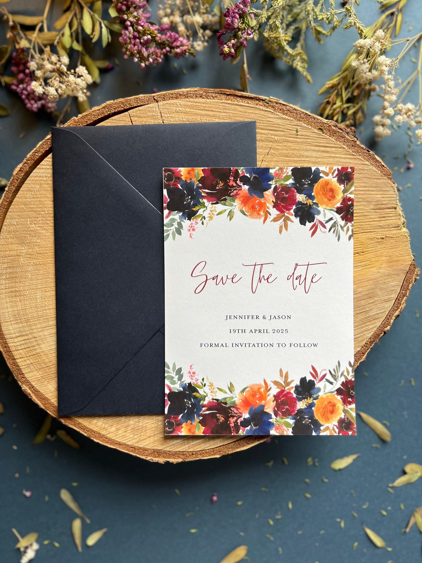 Navy & Mustard Save the Date Cards