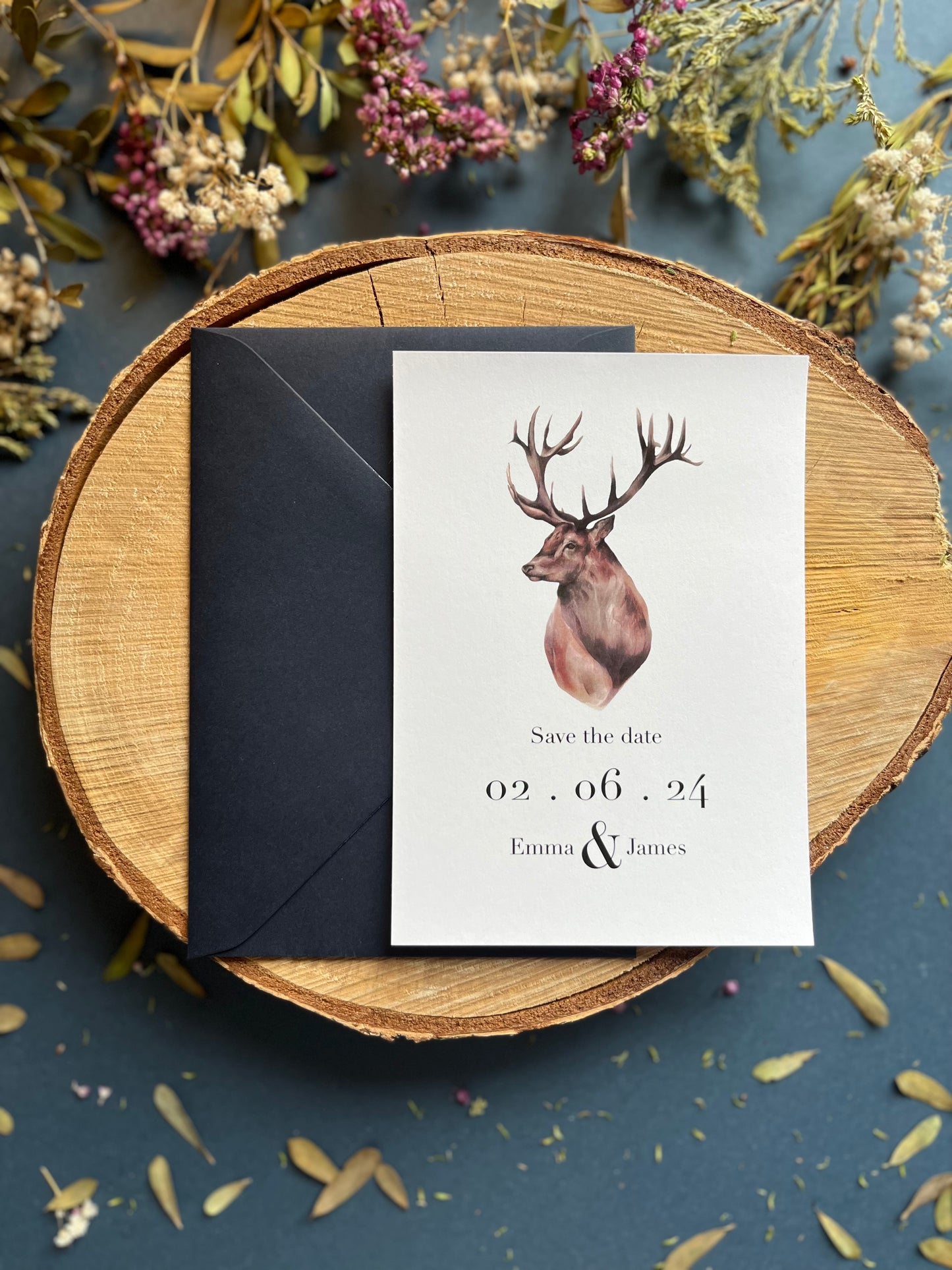 Scottish Stag Save the Date, Scottish Themed Wedding Invites, Rustic Wedding Stationery