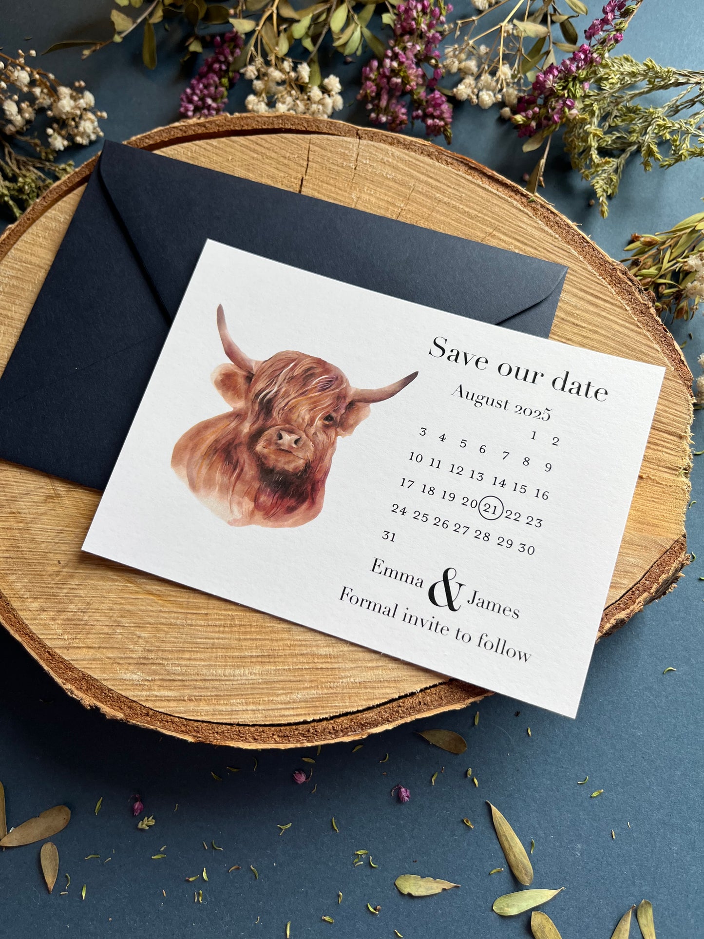 Highland Cow Save the Dates, Scottish Wedding Invitations