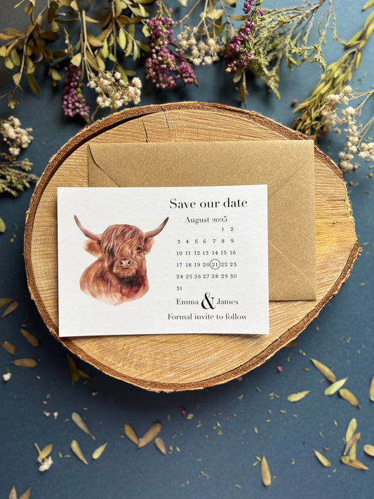 Highland Cow Save the Date Cards