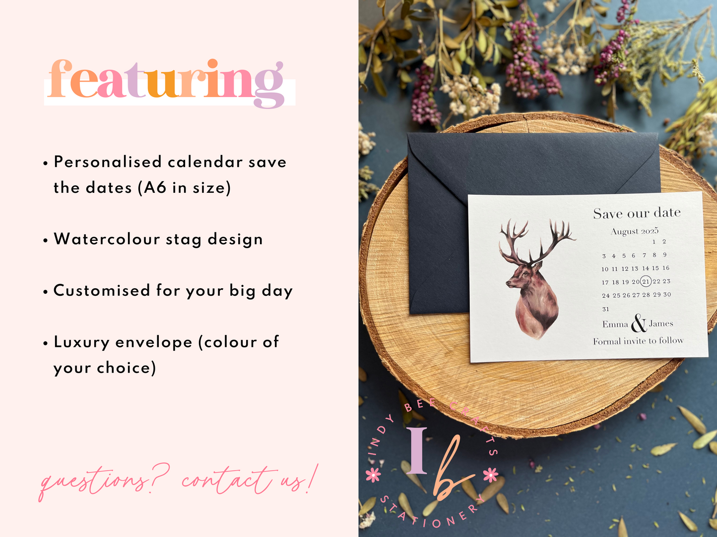 Scottish Stag Save the Date, Scottish Themed Wedding Invites, Rustic Wedding Stationery