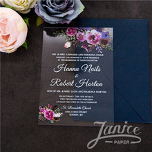 Load image into Gallery viewer, Pink and Purple Floral Acrylic Invitation
