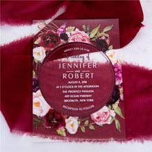 Load image into Gallery viewer, Burgundy &amp; White Floral Wreath Acrylic Invitation
