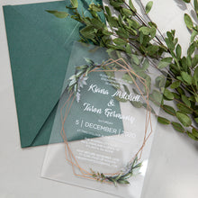 Load image into Gallery viewer, Geometric Greenery Acrylic Wedding Invitation
