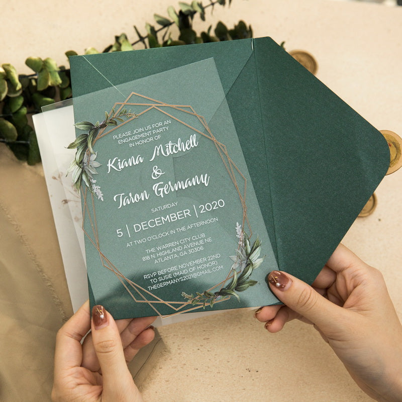 Geometric Greenery Acrylic Wedding Invitation