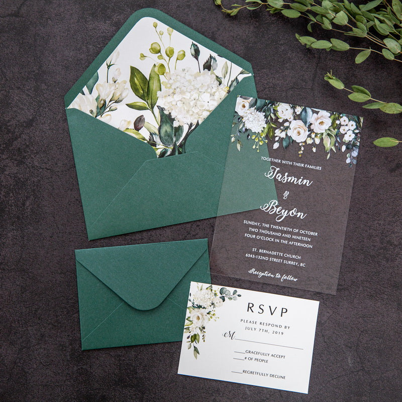 White Floral Greenery Wedding Invitation Set