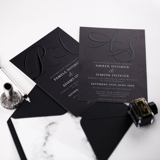 Black and White Monogram Wedding Invitation UV Printing