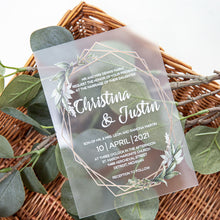 Load image into Gallery viewer, Frosted Acrylic Invitation with Greenery Design

