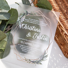 Load image into Gallery viewer, Frosted Acrylic Invitation with Greenery Design
