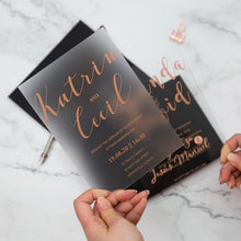 Load image into Gallery viewer, Frosted Wedding Invitation with Rose Gold Screen Printing

