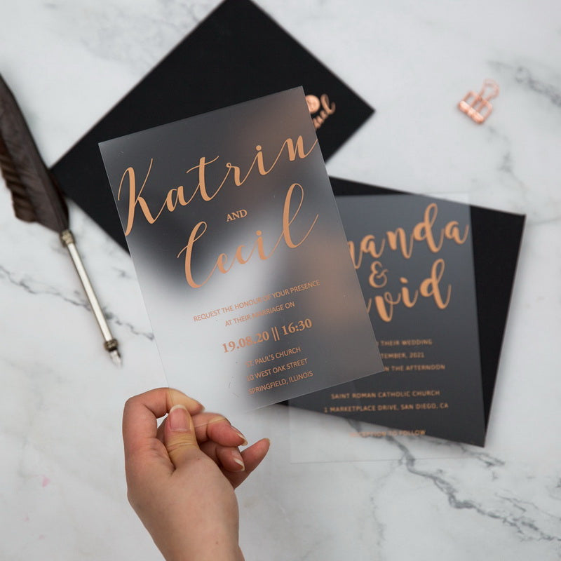 Frosted Wedding Invitation with Rose Gold Screen Printing