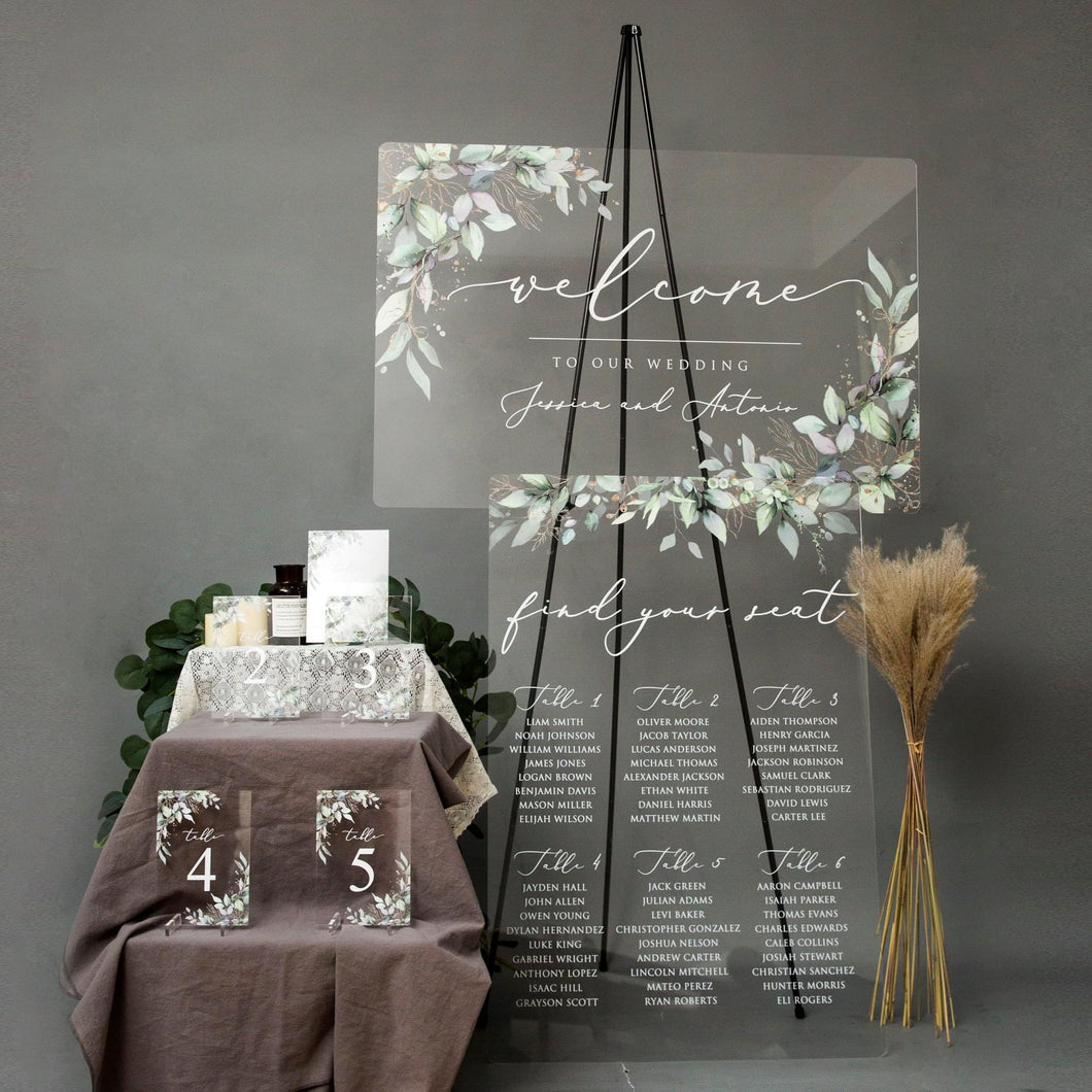 Wedding Signage Bundle, Acrylic Table Plan, Welcome to our Wedding Sign, Table Numbers, Greenery