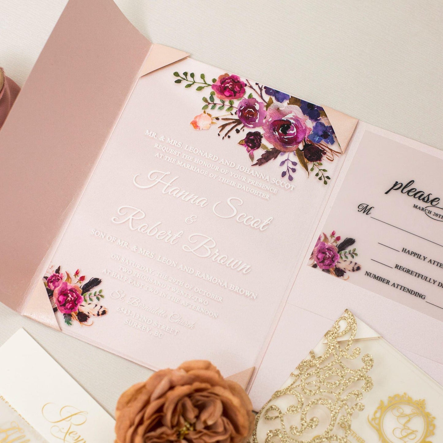 Floral Acrylic with Blush Trifold and RSVP