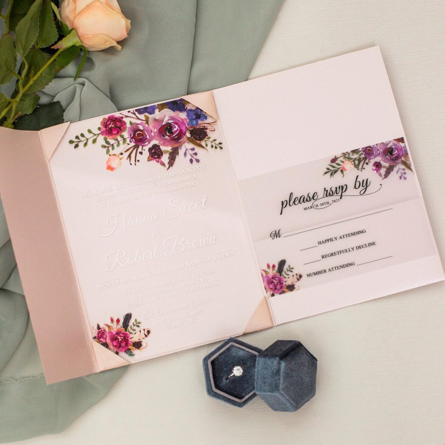 Floral Acrylic with Blush Trifold and RSVP