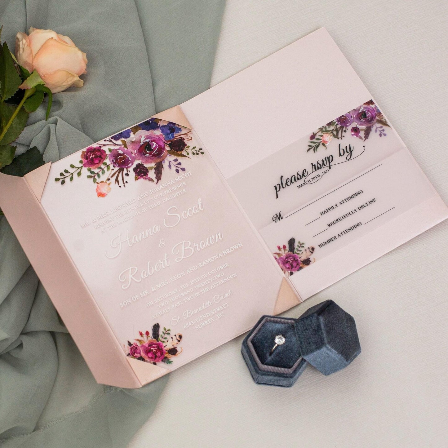 Floral Acrylic with Blush Trifold and RSVP