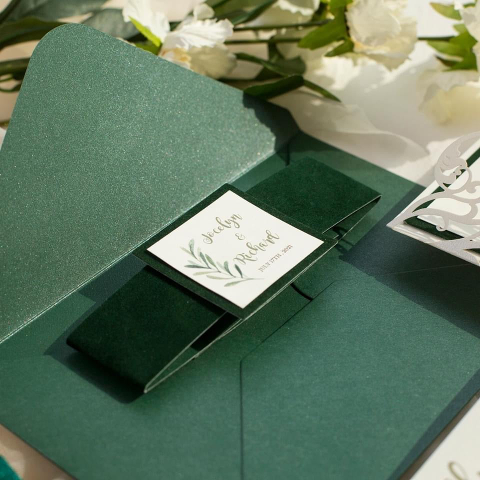 Emerald Green Velvet Wedding Invitation Set