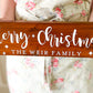 Merry Christmas Free Standing Wooden Sign, Dark Walnut Stain, White Writing