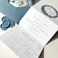 Concertina fold dusty blue wedding invitation set