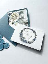 Load image into Gallery viewer, Concertina fold dusty blue wedding invitation set
