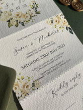 Load image into Gallery viewer, Green and white concertina wedding invitation set
