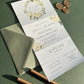 Green and white concertina wedding invitation set
