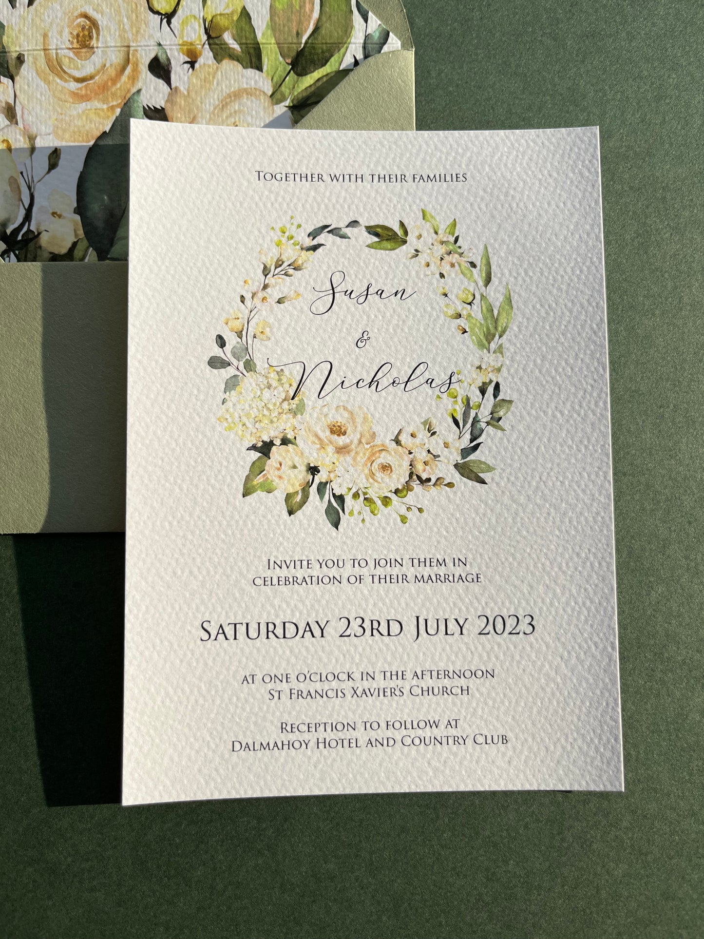 Green & White Floral Wedding Invitation Set