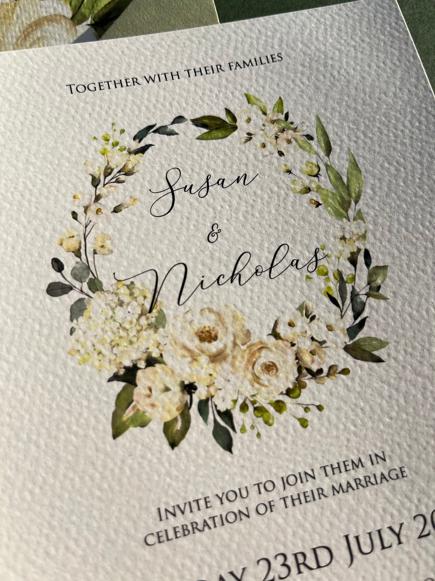 Green & White Floral Wedding Invitation Set