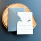 Greenery design save the date with dusty blue envelopes